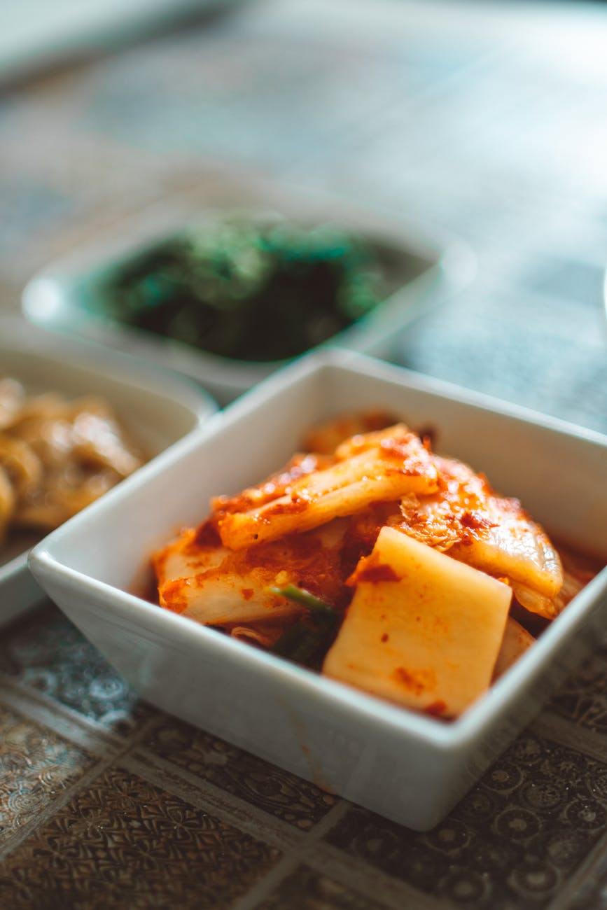 kimchi in a ceramic bowl